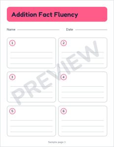 K2 addition fact fluency preview