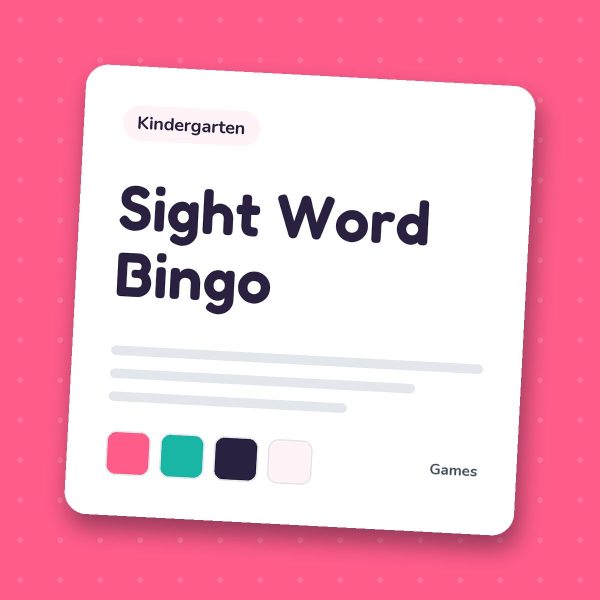 K2 sight word bingo cover